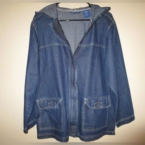 Denim hooded trench coat
